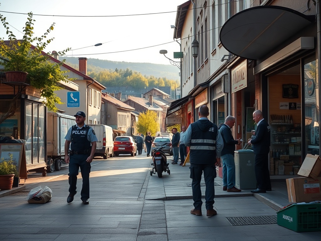 Policjant w mundurze podczas spotkania informacyjnego o pracy w policji w Wałbrzychu