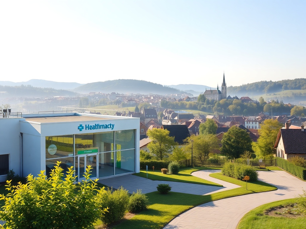 Mapa Wałbrzycha z ikonkami symbolizującymi placówki medyczne, ilustrująca kolejki do specjalistów w Wałbrzychu.