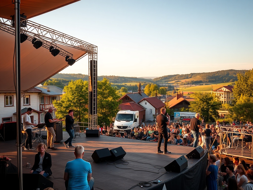 Ilustracja zimy w Wałbrzychu, nawiązująca do wydarzeń kulturalnych i sportowych, takich jak "Wrona" i "Rocketman"